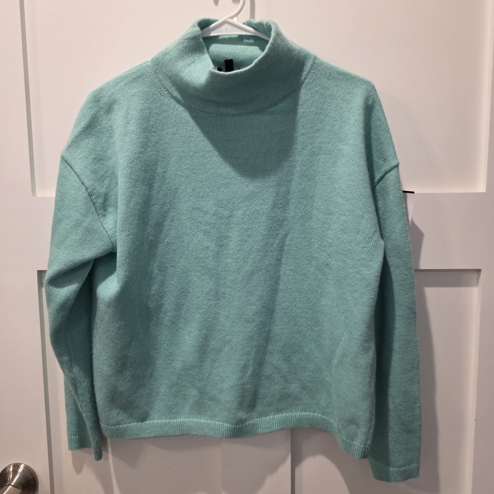 Talbots Seafoam Mint Green Mock Neck Sweater Boxy Fit Sweater Spring Sz MP Cozy